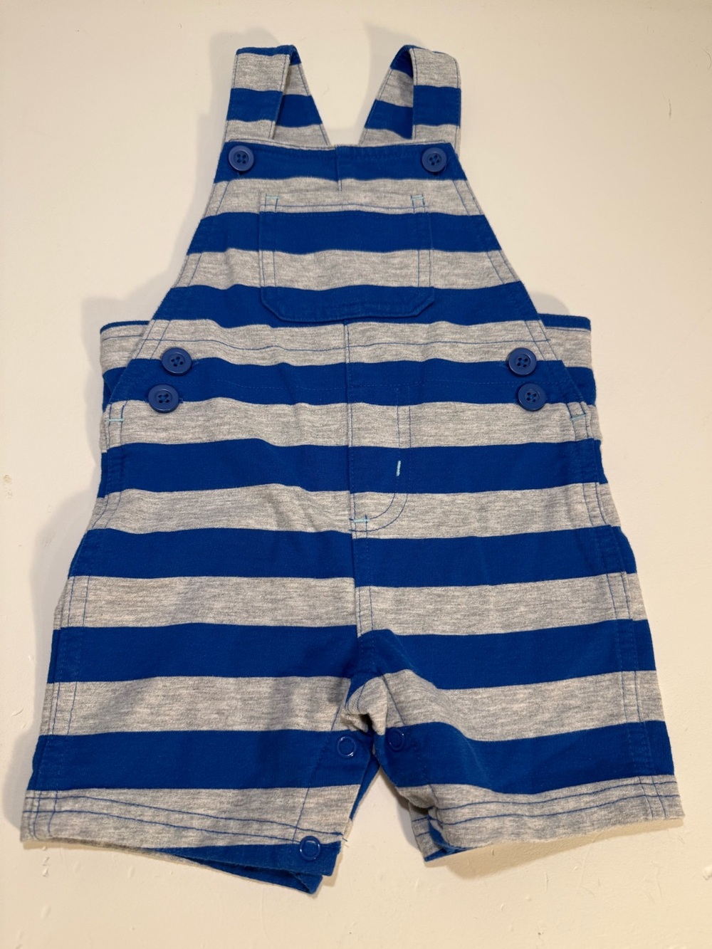 12-18M George Baby Boy Short Overalls – Grey & Blue Striped Overalls